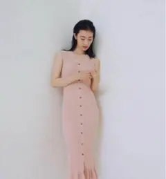 ORGANICSフロントボタンニットワンピース　ピンク