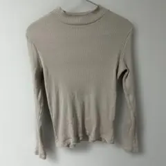 ユニクロ　リブハイネックTシャツ　ライトグレー　M