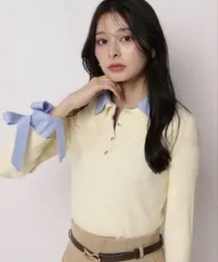 アプワイザーリッシェ　袖リボンスキッパーリブニット