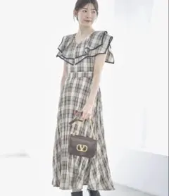 tocco closet パイピングビックカラーチェック柄プリーツワンピースのサムネイル