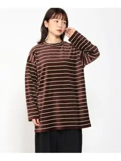 ベロアボーダーJEANASIS ジーナシス トップス カットソーブラウン