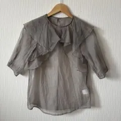 SLOBE IENA☆シルクコットン＊フリルカラー5分袖ブラウス・モカ色 