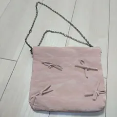 リボン装飾ピンクショルダーバッグ