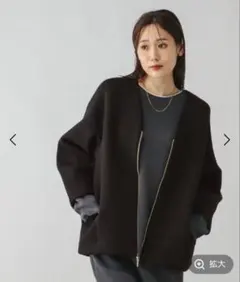 【美品】GLOBAL WORK★ダンボールノーカラージャケット★ブラック★L