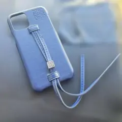 LOEWE ロエベ iPhone11ケース ブルー ストラップ付き