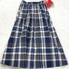 テラウェアエミュ/ロングスカート/ネイビーチェック/コットン/L/しまむら