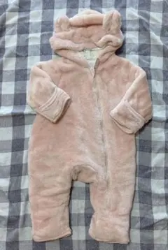 くま耳フード付きアウター　もこもこ　70-80サイズ　ロンパース　カバーオール