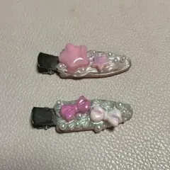 ハンドメイド　ホイップデコ　ヘアクリップ　前髪クリップ　キッズ　推し活　リボン