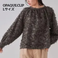 オペークドットクリップ フリンジ ジャカードブラウス チャコールグレー L
