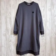 Praia プライア 星柄 スウェットワンピース ロング グレー ロゴテープ