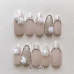 ネイルチップ ワンホン シルク 薔薇 ビジュー