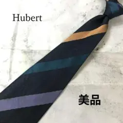 ヒューバート　ネクタイ　黒基調　カラーストライプ柄　ビジカジ　絹【n2236】