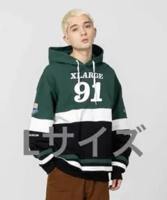 XLARGE 91 ロゴ スウェット パーカー グリーン Lのサムネイル