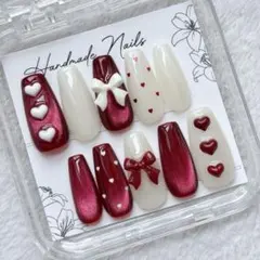 ネイルチップ マグネットネイル 韓国 ワンホン リボン ぷっくり ハート