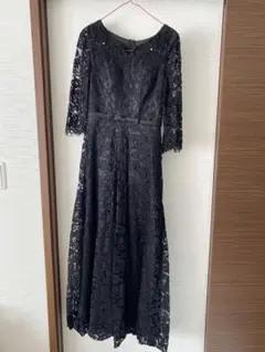 Leja レースビッグカラー花柄刺繍ロングフレアドレスワンピース S