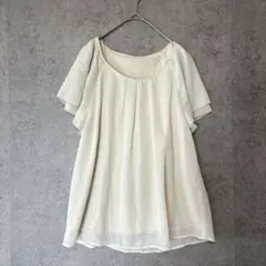 ケティ シフォンブラウス 2 M 白 フリルスリーブ ティアード 半袖カットソーのサムネイル