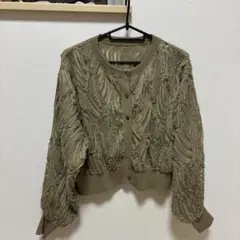 rosieeカーキ フリル加工 バルーン袖カーディガンのサムネイル