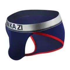 ブリーフ ビキニ M メンズ パンツ 紺 セミビキニ サテン調 ネイビー