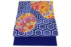 未使用品 名古屋帯 縮緬地 青 亀甲文 鞠 長さ3m56cm お洒落 正絹