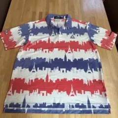 ゴルフウェア　半袖ポロシャツ　トリコロールカラー