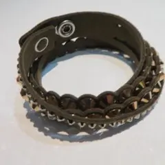美品 スワロフスキー レザー スタッズ クリスタル ブレスレット