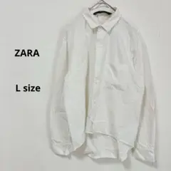 ザラ　ZARA ラウンドテールシャツ　L 長袖　ホワイト　ゆったり　羽織り
