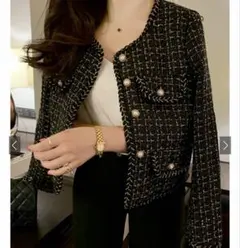 ラメツイードパールボタンノーカラージャケット