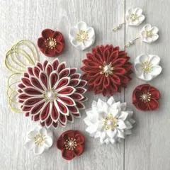 髪飾り　つまみ細工　ピアスorイヤリング　成人式　振袖