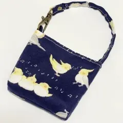 オカメインコ　鳥柄　ミニミニバッグ　ポーチ　ネイビー