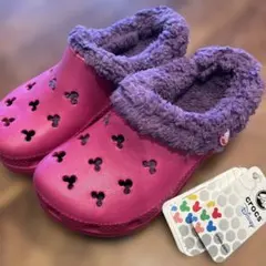 未使用　ミッキー　クロックス　サンダル　ボア付 18cm、C12