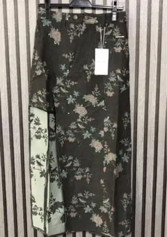 新品レイカズンブラックデニム花柄ロングスカート
