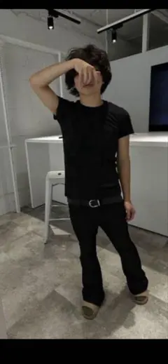 フレアパンツ yokosquad ブラック 4size 】ブリーチグラデーションストレッチブラックフレア