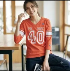 Champion フットボールシャツ 長袖 オレンジ Mサイズのサムネイル