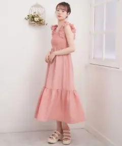 肩リボンポコポコワンピース ピンク RETRO GIRL Fサイズ (値下げ中)