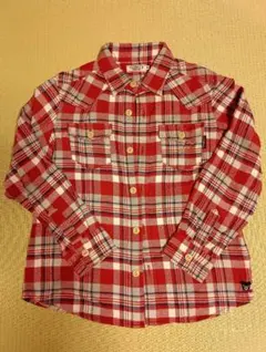 ミキハウス DOUBLE.B レッドチェック長袖シャツ クマ刺繍付き