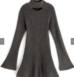 GRL チョーカー風フレアスリーブミニニットワンピース　グレー　[rut996]