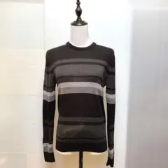ユニクロ S ウール100% ブラック ボーダー 薄手 長袖セーター