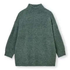 GU パフィータッチオーバーサイズハイネックセーター(長袖) グリーン