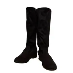 レディースロングブーツ黒24.0cmサイドジップ ウェッジソール軽量シンプル美脚