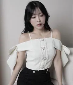 LIP SERVICE ツイードリボンオフショルトップス サックス ブルー | Mercari