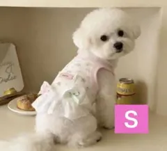 犬服S キャミワンピース　花柄　レース　リボン　ピンク