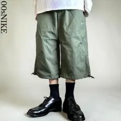美品00s OLD NIKE ワイドナイロンカーゴショーツ ダークグリーン膝下丈のサムネイル
