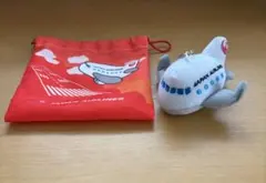 JAL 日本航空 飛行機 ぬいぐるみ キーホルダー 巾着セット　ノベルティ