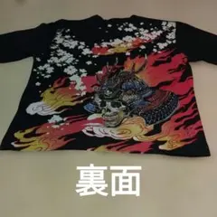 絡繰魂 　和柄刺繍　長袖Tシャツ スカル 鎧武者　桜　炎　ブラック Mのサムネイル