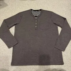 グレー ヘンリーネック 長袖カットソー