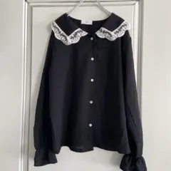 daily YANA 韓国製　y2k 大襟　刺繍ブラウス　ブラック