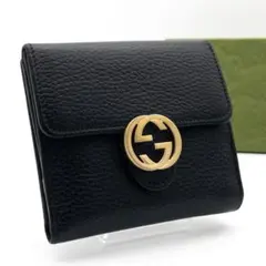 【極美品】GUCCI Wホック財布　インターロッキングG レザー　二つ折り財布