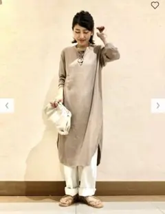 ユニクロ　ワッフル　クルーネック　ワンピース　M GU リブ　秋