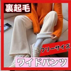 裏起毛 ワイドパンツ ホワイト フリーサイズ 極暖 高品質 厚手 冬用 裏ボア