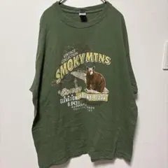 ギルダン 半袖クルーネックTシャツ クマ柄 L 緑 コットン カジュアル